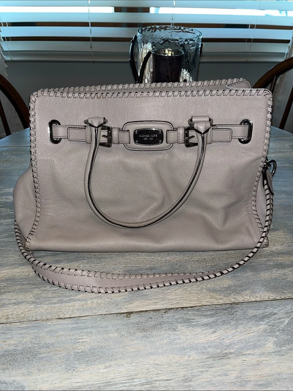 Final price! Michael Kors beige Leather Satchel with Whipstitch Trim